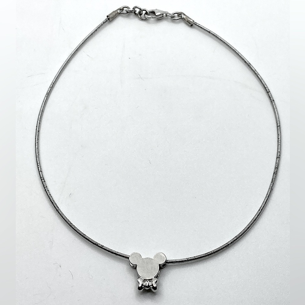 𝅺vtg Mickey 999 Silver Pendant w Sterling Snake Chain Choker 15” / 15mm